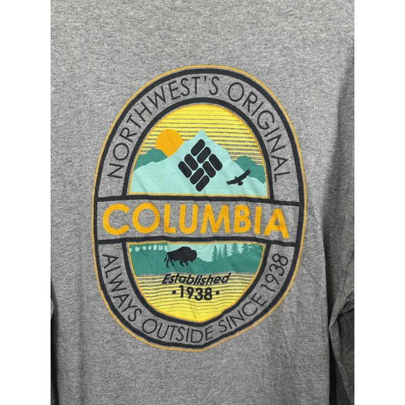 Columbia Shirt Mens Extra Large Gray Long Sleeve Graphic Northwest 1938 Outdoors - Picture 6 of 7